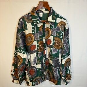 Carte 100% Silk Multicolor Boho Vintage Long Sleeve Windbreaker Bomber Jacket L